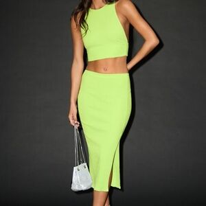 Lulus Absolute Edge Lime Green Sleeveless Two-piece Bodycon Midi Dress - Size S